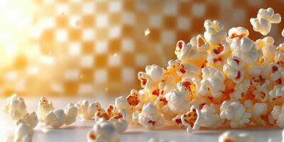 Popcorn spills over a counter during a sunny afternoon, creating a fun and lively atmosphere photo