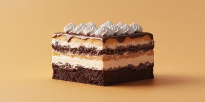 Delicious chocolate and cream layered dessert on a warm background perfect for celebrations photo