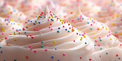 Colorful whipped cream mounds with sprinkles create a festive dessert atmosphere at a celebration event photo