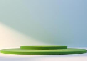 Two Tiered Green Platform Display Minimalist Product Presentation Stage Soft Lighting photo