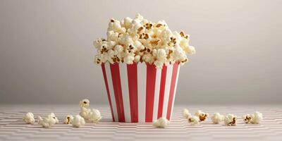 Popcorn in a striped bucket ready for movie night at home with friends or family photo