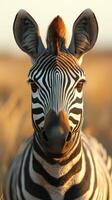 Zebra stands majestically in golden grasslands during sunset in a serene African landscape photo