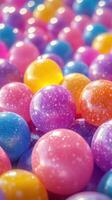 Colorful orbs fill a lively scene with a mix of vibrant hues and playful textures creating a cheerful atmosphere photo