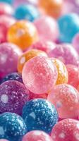 Colorful candy spheres in various shades create a vibrant display during a festive celebration photo