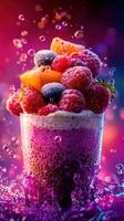 Colorful dessert overflowing with fresh fruits splashing in vibrant hues photo
