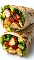 Delicious chicken wraps filled with fresh vegetables and flavorful spices ready to be enjoyed photo