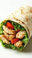 Delicious grilled chicken wrap filled with fresh vegetables and greens, perfect for a healthy meal option photo