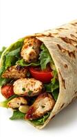 Savory grilled chicken wrap with fresh lettuce and tomatoes ready to be enjoyed photo