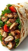 Delicious grilled chicken wrap filled with fresh vegetables and spices for a healthy meal option at any time of day photo
