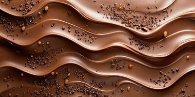 Smooth chocolate waves with a sprinkle of chocolate granules create an appealing texture on a dessert surface photo
