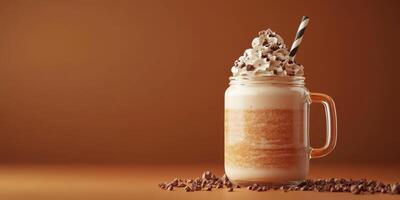 Creamy chocolate beverage topped with whipped cream and chocolate shavings for a delightful treat photo