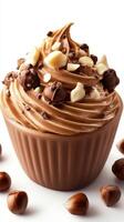 Delicious chocolate cupcake topped with rich frosting and mixed nuts ready for any dessert lover photo