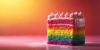 Delightful rainbow cake slices on a vibrant background celebrate sweetness and color in perfect harmony for special occasions photo