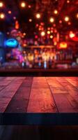 Ambient bar interior with glowing lights and wooden counter setting a lively atmosphere at night photo