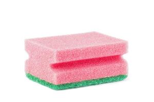 Multicolored sponges for cleaning, isolated white background. Sponges for dishwashing photo
