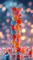 Colorful candy tower shimmering with reflections in a playful atmosphere during evening light photo