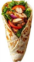 Delicious grilled chicken wrap filled with fresh vegetables and savory flavors ready to enjoy photo