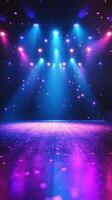 Colorful stage lighting creates an enchanting atmosphere at a performance venue during evening hours photo