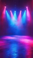 Colorful stage lights illuminate a performance space creating an energetic atmosphere photo