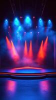 Colorful stage lights create a dramatic atmosphere for performances at an indoor venue photo