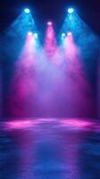 Colorful stage lighting creating a vibrant atmosphere for performance in an indoor venue photo