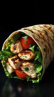Delicious grilled chicken wrap filled with fresh vegetables and herbs, perfect for a quick meal any time of day photo
