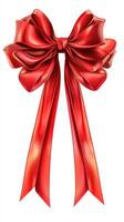 Decorative red ribbon bow with flowing tails for festive occasions or gifts photo