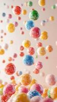 Colorful candy spheres floating against a soft background create a playful atmosphere in the scene photo