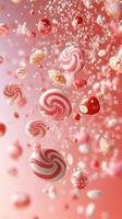 Colorful candy swirling in the air, creating a playful and whimsical atmosphere at a festive celebration photo