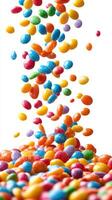 Colorful candy falling in a vibrant display creating a joyful and festive atmosphere photo