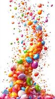 Colorful candy cascade creates a vibrant display of sweets in a playful arrangement photo