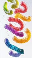 Colorful gummy worms floating in sparkling water bring a lively atmosphere to any candy lover's delight photo