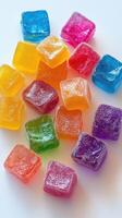 Colorful gummy candies arranged in a playful display on a white surface for a sweet treat enjoyment photo