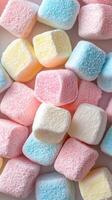 Colorful marshmallows arranged in a delightful pattern for a fun dessert treat photo