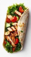 Fresh grilled chicken wrap with crisp vegetables and vibrant toppings ready to enjoy photo