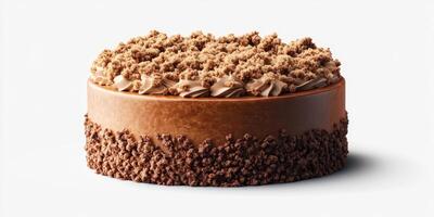 Chocolate cake with a rich crumb topping, perfect for celebrations or dessert, displayed on a simple background photo