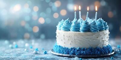 Sweet blue birthday cake decorated with frosting and candles for a special celebration photo