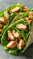 Flavorful chicken wraps with fresh greens and vibrant toppings photo