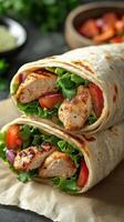 Delicious grilled chicken wraps featuring fresh vegetables, perfect for a quick and healthy meal option photo