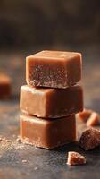 Deliciously stacked caramel squares ready to satisfy your sweet tooth in a cozy kitchen setting photo