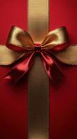 Colorful gift box with red and gold ribbon ready for festive celebrations photo
