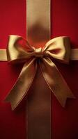 Beautifully wrapped red gift with a shiny golden bow presented for special occasions photo