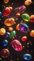 Colorful candy-like orbs floating in dark space create a magical and enchanting atmosphere during the festive season photo
