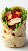 Delicious chicken wrap filled with fresh vegetables ready to be enjoyed photo