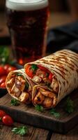 Delicious chicken wrap prepared with fresh ingredients in a cozy setting photo