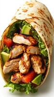 Flavorful grilled chicken wrap filled with fresh vegetables for a healthy meal option photo