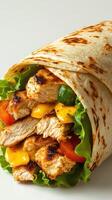 Grilled chicken wrap with fresh vegetables and melted cheese ready to be enjoyed photo