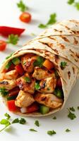 Grilled chicken wrap filled with fresh vegetables and herbs, perfect for a healthy meal option photo