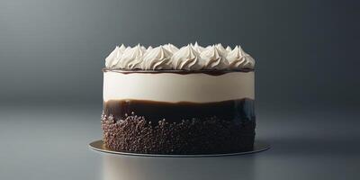 Creamy layered cake with chocolate and vanilla filling, topped with fluffy frosting photo