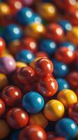 Colorful marbles scattered on a flat surface in various vibrant hues creating an engaging visual texture photo